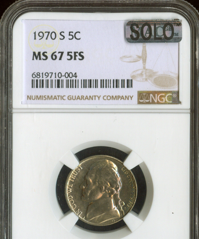 1970 S JEFFERSON NICKEL NGC MS67 FS  MAC SOLO FINEST & SPOTLESS VERY RARE