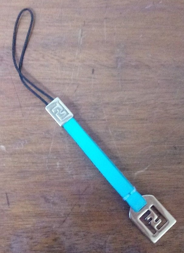 FENDI Turquoise & Silver Leather Logo Cell Phone Strap Fashionista - MINT!!