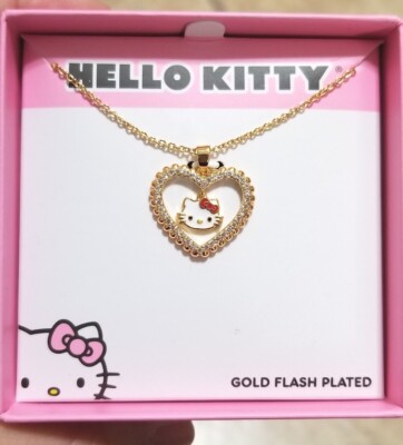 Sanrio Hello Kitty 18 Inch Heart Gold Flash Plated Necklace