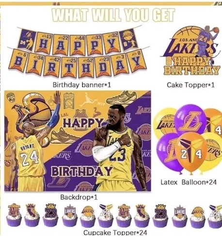 Lakers Kobe Bryant Birthday Party Decorations 51pcs Backdrop Banner Cake Topper