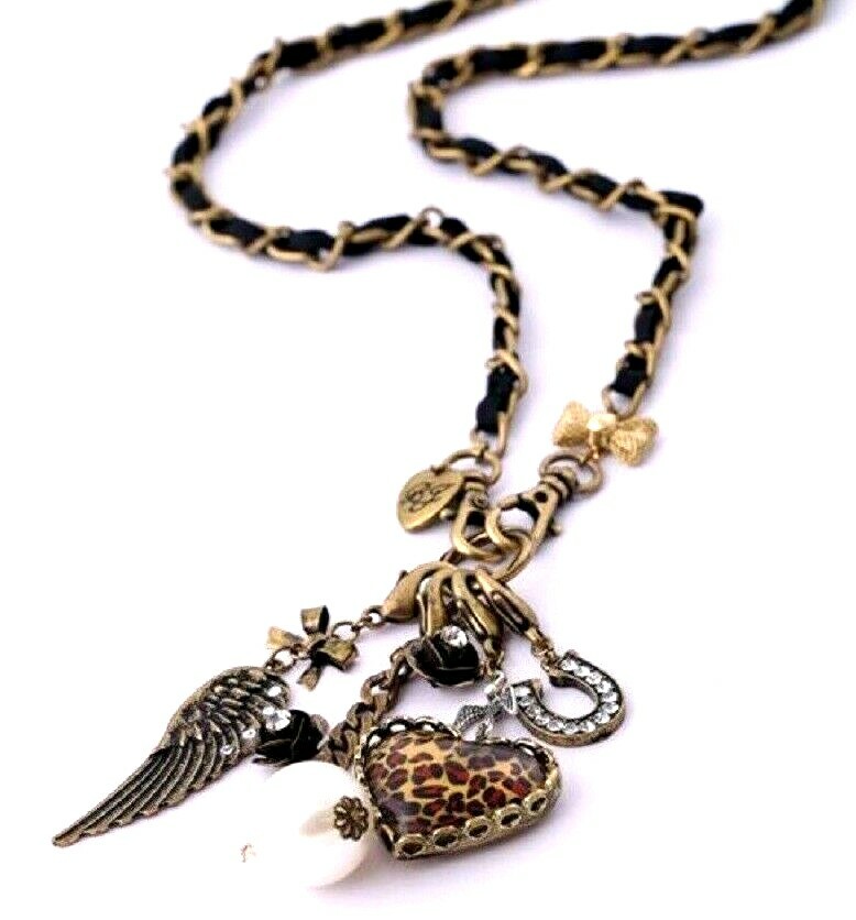 Rare Authentic Betsey Johnson "Lovely Leopard" Heart Carabiner Necklace USA