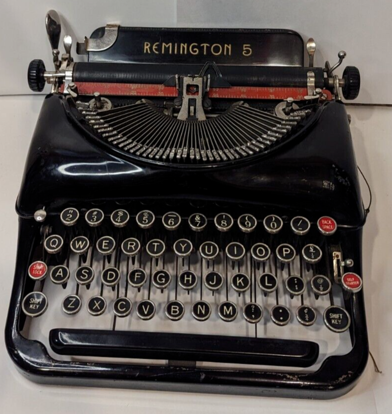 Vintage 1930s Remington Model 5 Portable Typewriter Red Keys Made