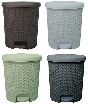 Small Large Plastic Rattan Pedal Bin Bedroom Bathroom Kitchen Rubbish Dustbin