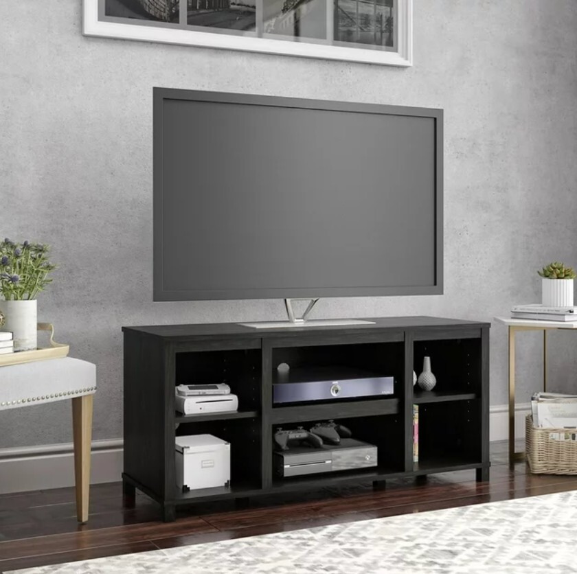 Parsons Cubby For Tvs Up To 50 Inch With Storage Shelf, True Black Oak