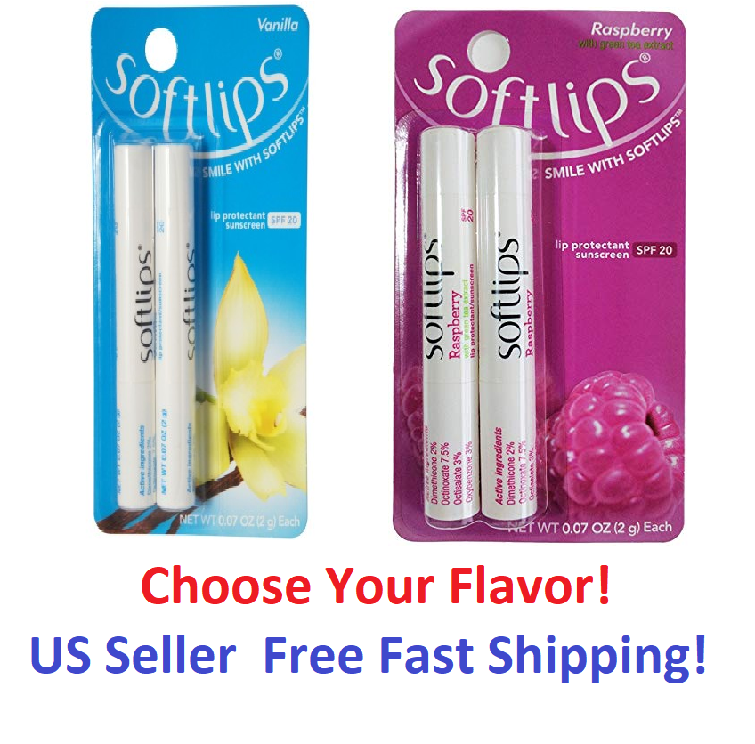 Softlips Lip Sunscreen SPF 20 Net Wt .07 Oz Choose Flavor Rasberry (2 Pack) LOOK