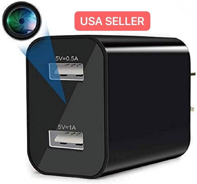 Black dual USB wall charger adapter.