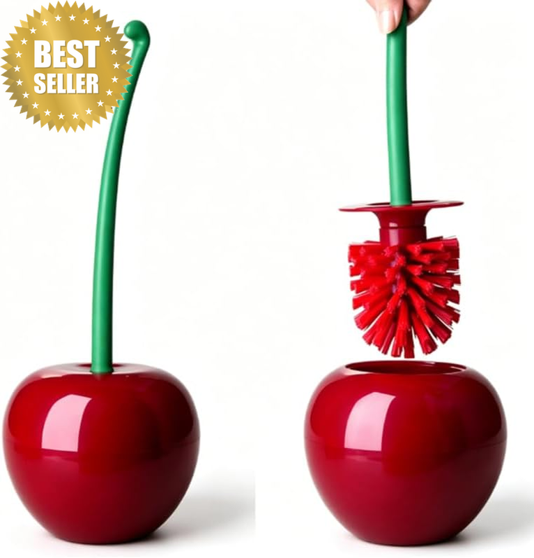 Cherry Toilet Brush and Holder: Cute Toilet Bowl Cleaners Brush and Holder Set,