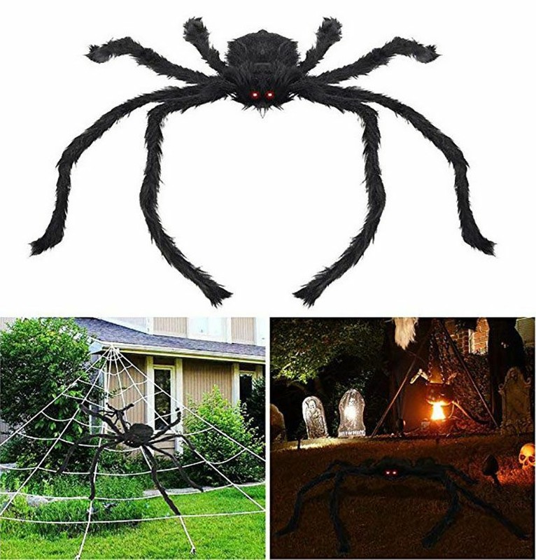 LARGE BLACK SPIDER POSEABLE HALLOWEEN DECORATION 200CM ...