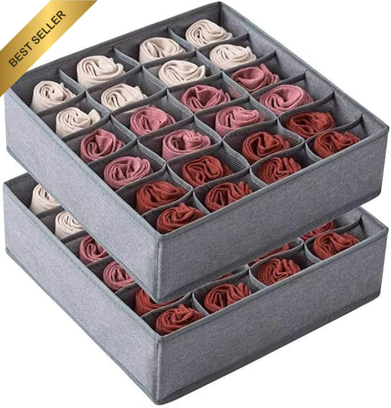 2 Pack Socks Underwear Drawer Organizer Divider, 24 Cell Collapsible Cabinet Clo