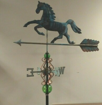 Unique antiqued finish large COPPER HORSE weathervane ,sold as shown.