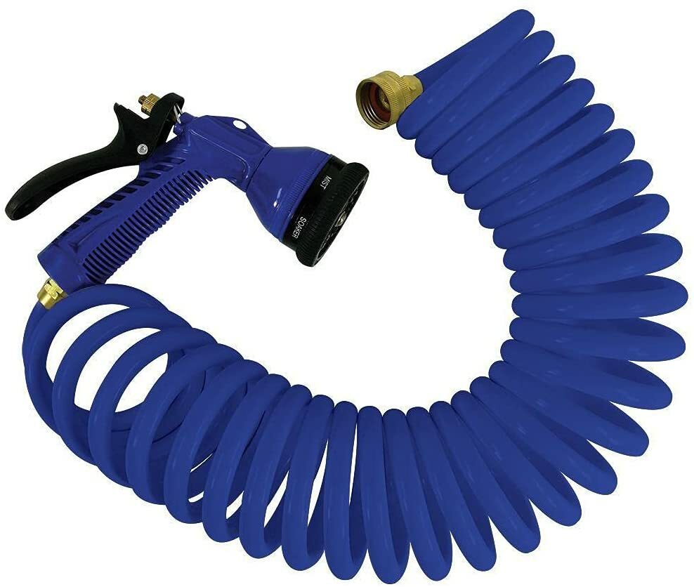 Whitecap Marine 50' Blue Coiled Hose w/ Adjustable Nozzle P-0442B