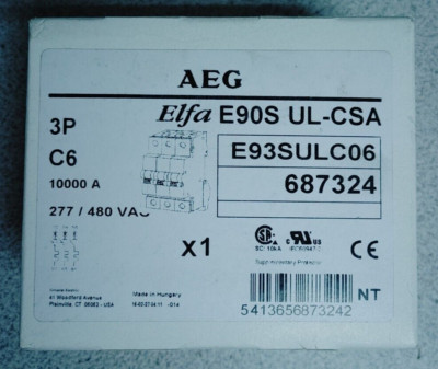 AEG ELFA E90S UL-CSA E93SULC06 CIRCUIT BREAKER 6A 3P 480VAC NEW!! QUANTITY!!