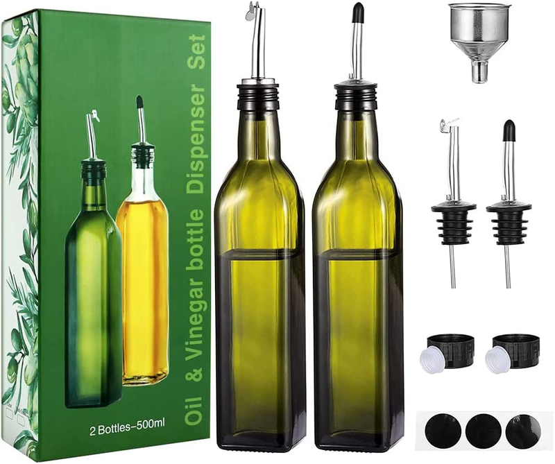 Glass Olive Oil Dispenser Bottle Set, 500Ml Clear Oil and Vinegar Cruet with Pou