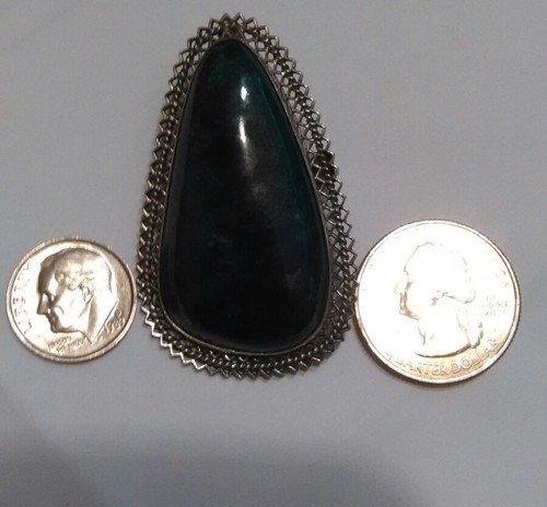 925 Sterling Silver Vintage Large Stone Pin Brooch Pendant 55 x 31mm