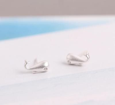 Super Adorable Silver SP Tiny Whale Dolphin Stud Earring