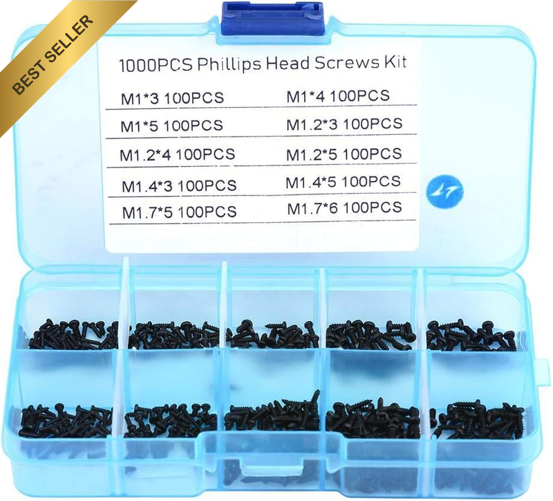 1000Pcs Small Screws,M1 M1.2 M1.4 M1.7 Stainless Steel Screws Cross Drive Pan He