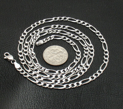 Pre-owned Figaro 3.8mm Classic  Chain Necklace Real Solid 14k White Gold Free Shipping In Misty Rose