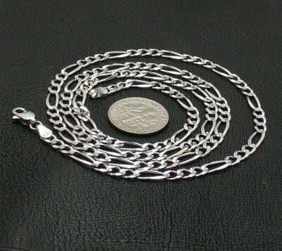 Pre-owned Figaro 3.8mm Classic  Chain Necklace Real Solid 14k White Gold Free Shipping In Misty Rose