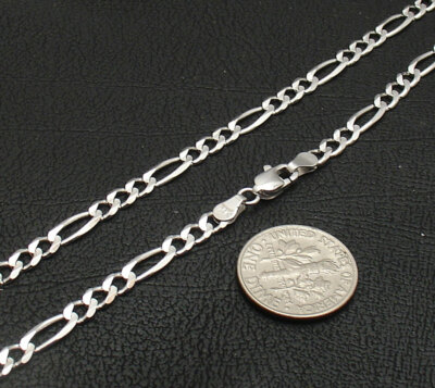 Pre-owned Figaro 3.8mm Classic  Chain Necklace Real Solid 14k White Gold Free Shipping In Misty Rose