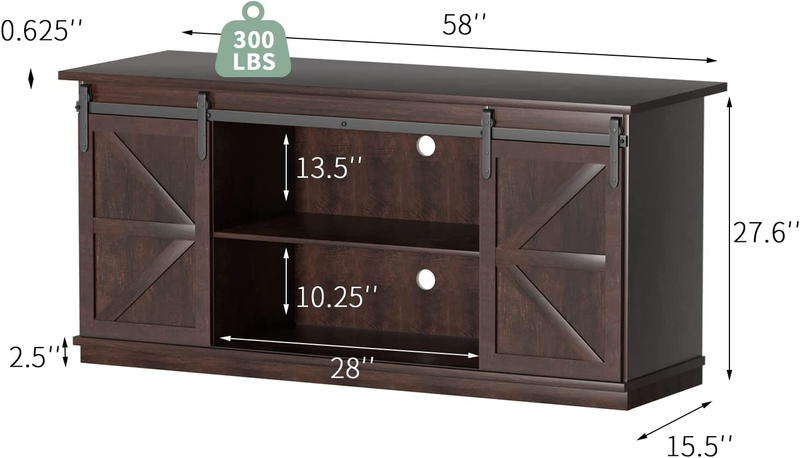 TV Stand for Televisions up to 65 Inchs, with Sliding Barn Doors and Storage Cab