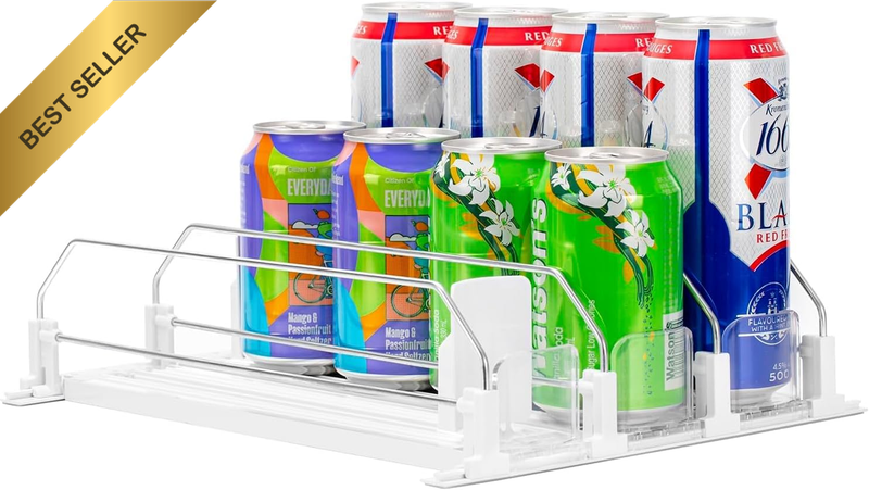 Soda Can Organizer: 3-Set Self-Pushing Fridge Drink Organizer. Holds 12 Drinks—I