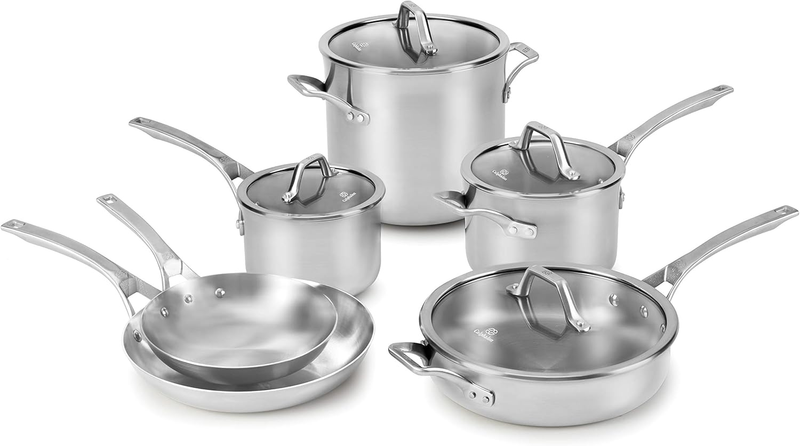 10-Piece Stainless Steel Cookware Set with Stay-Cool Handles Dishwasher Safe Silver - Essential Kitchen Pots and Pans
