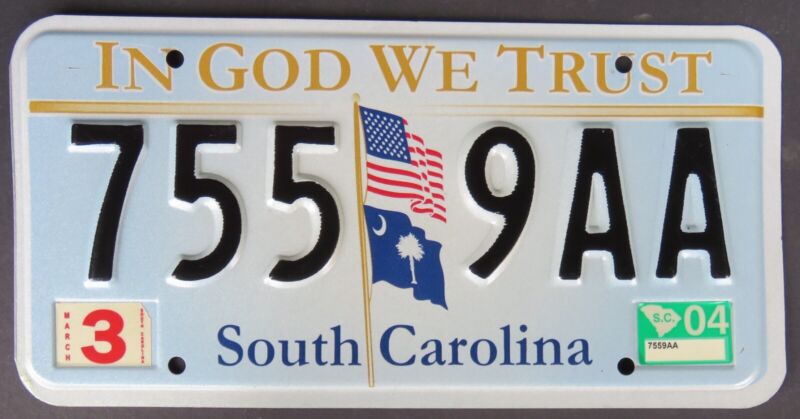 SOUTH CAROLINA IN GOD WE TRUST license plate  2004   755 9AA