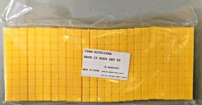 Base Ten Blocks, 10 Rods, Set of 50, Yellow Math Manipulatives Plastic Blocks