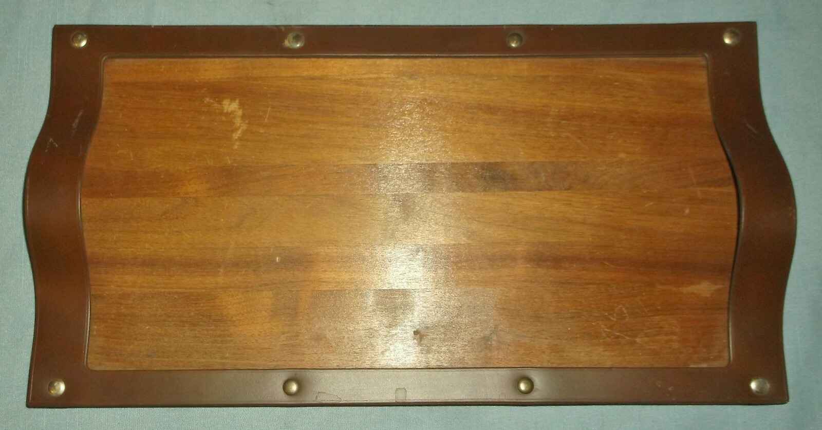 Vintage Solid American Walnut Wood Serving Tray w/ Vinyl Edge & Handles