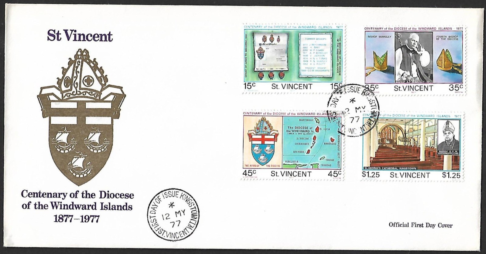 (BL) St Vincent 1977 Centenary of Diocese of Windward Islands FDC