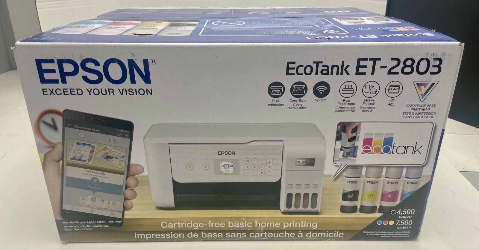 New Sealed Epson Eco-Tank ET-2803 All-In-One Wireless Color 