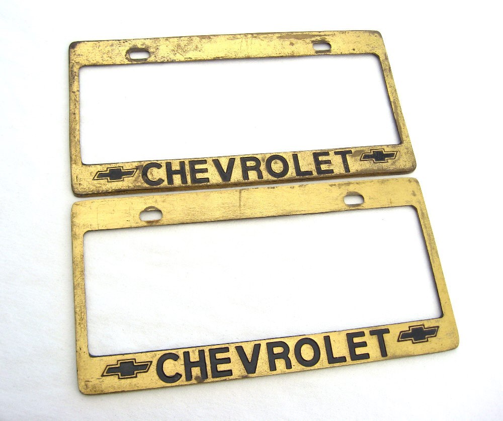 Old Chevrolet Truck Camaro Chevelle Nova Impala Aged Brass License Plate Frames