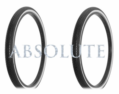 PAIR OF WHITEWALL BICYCLE GENUINE DURO SEMI-SLICK TIRES IN 26 X 1.75 BRICK TREAD