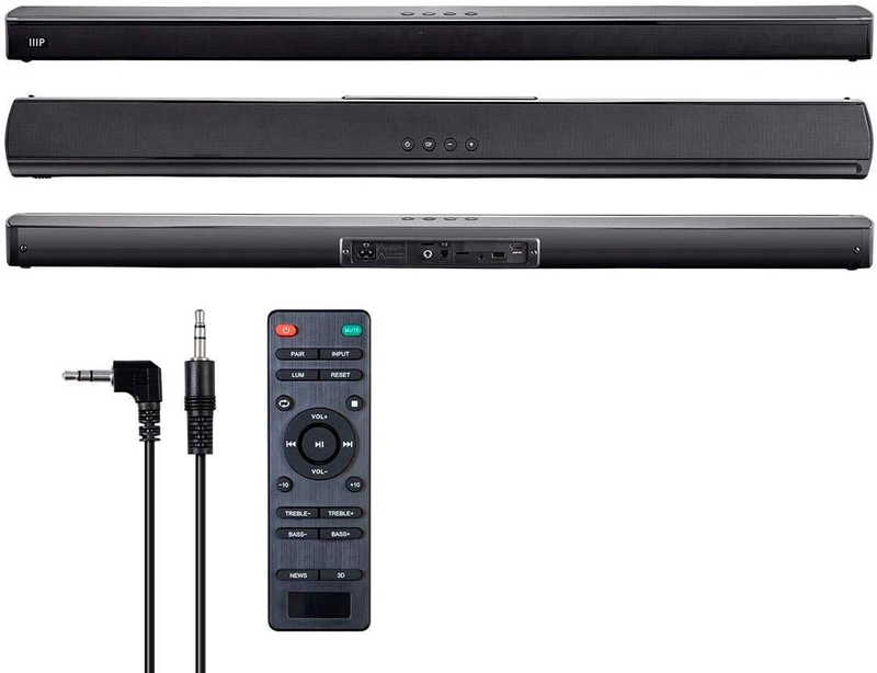 Premium Slim Soundbar - 8 Ohms, with HDMI ARC, Bluetooth 4.2, Optical, and Coax