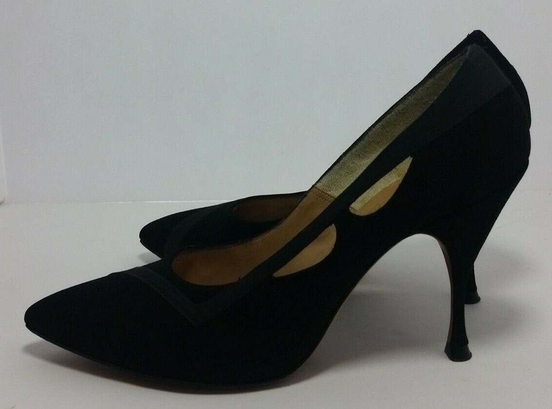 WOMENS VINTAGE HEELS PUMPS 50S 60S SUEDE STILETTOS 6.5 W