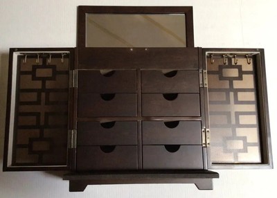 Expresso Wood Upright Jewelry Cabinet Box Storage Chest Stand Organizer