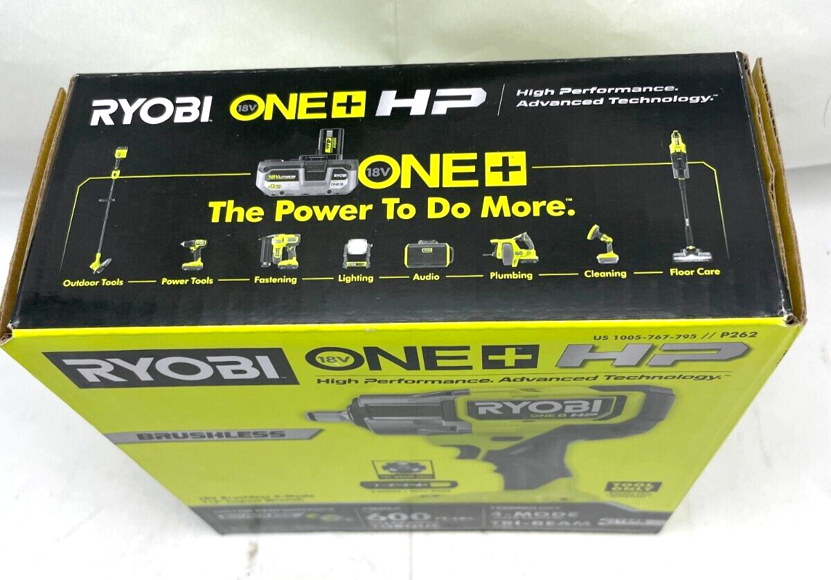 Ryobi P262 ONE+ HP 18V 1/2&rdquo; 4-Mode Brushless Cordless Impact Wrench 600 Ft-lbs