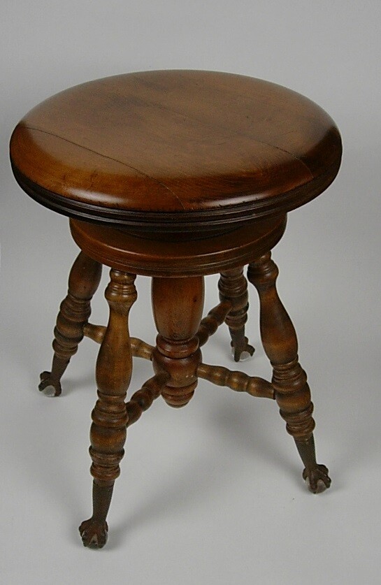 Antique Charles Chas Parker Co. Victorian Piano Stool with Claw Glass Ball Feet