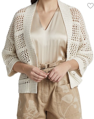 New $2595 Brunello Cucinelli Women Open Weave Cardigan
