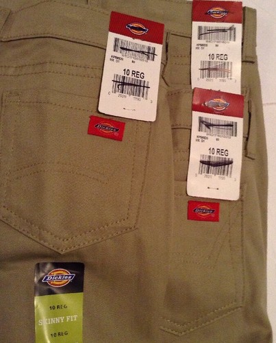 Lot of 3  Dickies Girls Khaki Pants Stretch Skinny Fit Tan Size 10 Regular NWT