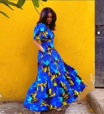 NEW TARGET x CHRISTOPHER JOHN ROGERS BLUE FLORAL PUFF SLEEVE MAXI DRESS SZ 8