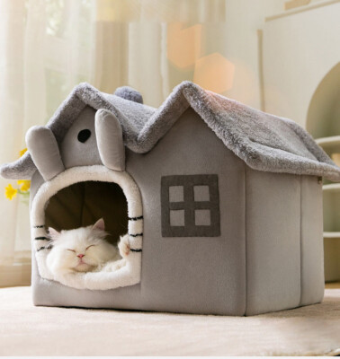 Pet Daily Kit Cat House for Winter,Foldable Cave Nest Sleeping Cat Bed Hut Shape