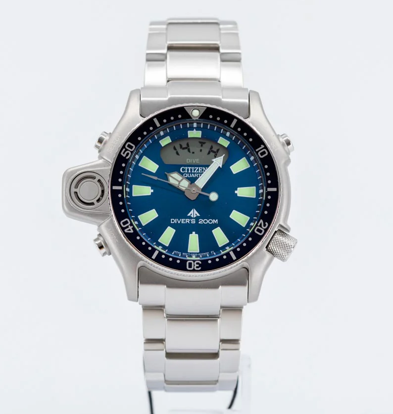 Pre-owned Citizen Promaster Aqualand Blue Dial Depth Sensor Alarm Diver Watch Jp2000-67l