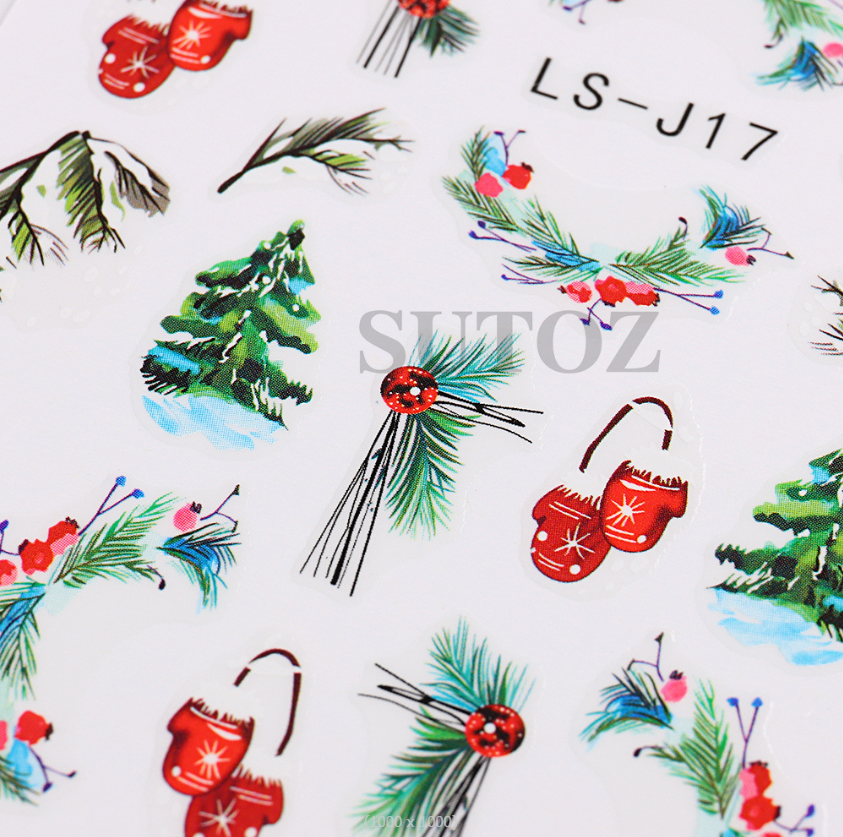 Christmas 3D Nail Sticker Snowflake Holly Gingerbread Adhesive Nail Decals NH21