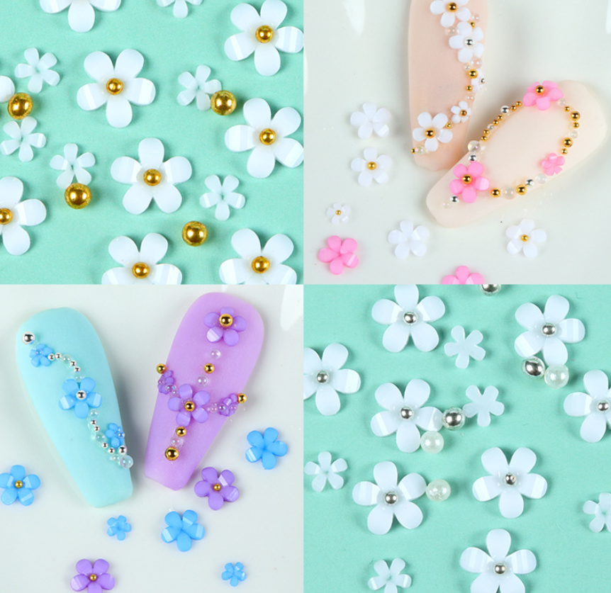 3D Acrylic 3/6mm Flower Nail Art Case Décor Pearl Ball Manicure Charms 250Pcs