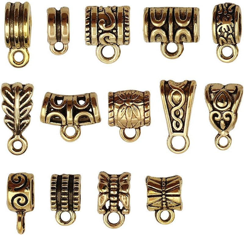 100G (About 125Pcs) Antique Gold Bail Tube Spacer Bead Hanger Fit Charm European