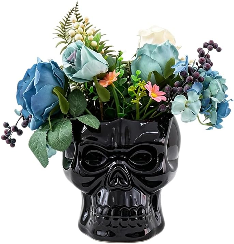 Black Skull Planter, Punk Home Decor & Accessories, Ornaments for Halloween and