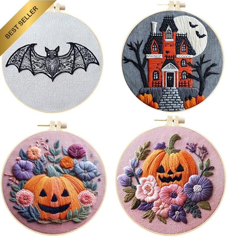 Halloween Embroidery Kits - 4 Pack Easy Embroidery Kit for Adults Beginners Star