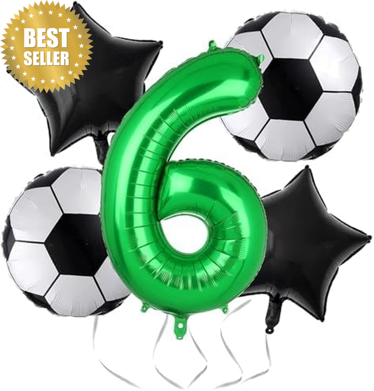 Soccer Balloons 6Th Birthday Decorations for Boys, Inflatable Foil Mylar Green N