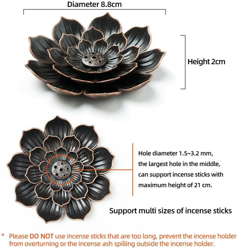 Incense Burner, Incense Holder for Sticks, Brass Lotus Incense Stick Holder with